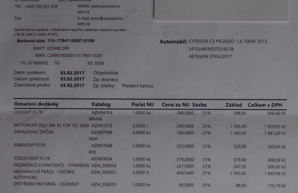 Citroën C3 Picasso 1.4 VTi KLIMATIZACE, 1.MAJITEL, ČR, nabídka A78/17