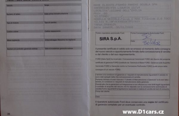 Ford C-MAX 2.0 TDCi Titanium SERVISNÍ KNÍŽKA, nabídka A86/16