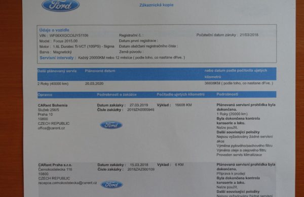 Ford Focus 1.6 16V ZÁRUKA FORD DO 21.3.2023, nabídka AV1/20